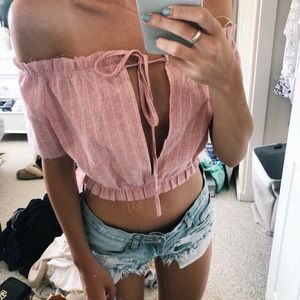 LF cropped off the shoulder top